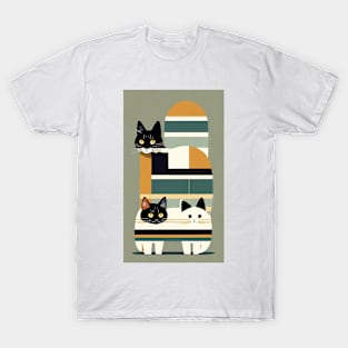 Striped Whisker Whimsy: Abstract Feline Elegance T-Shirt